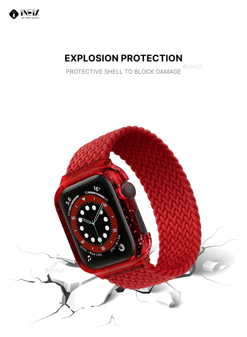 إينيكس سوار ساعة مجدول (مُضفّر) من نايلون قابل للتمدد مع غطاء لامع متوافق مع ساعات ابل 44 ملم (طول حزام 165 ملم ) - احمر - Image 3