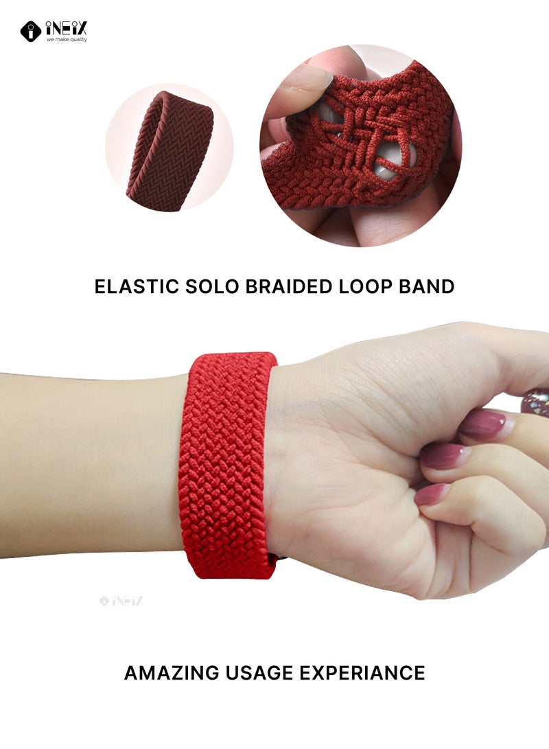 إينيكس سوار ساعة مجدول (مُضفّر) من نايلون قابل للتمدد مع غطاء لامع متوافق مع ساعات ابل 44 ملم (طول حزام 165 ملم ) - احمر - Image 4