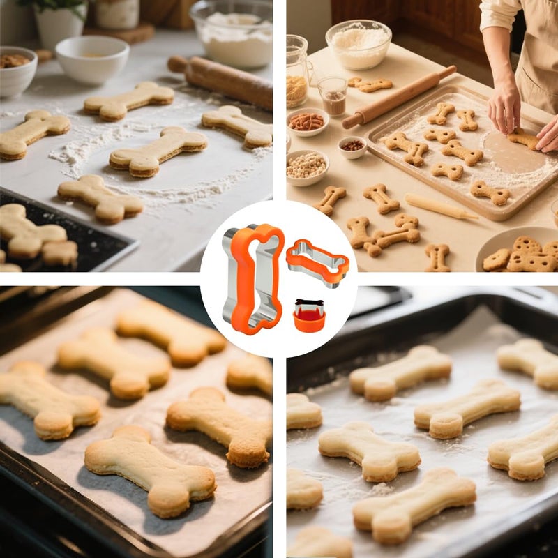 VTUGP Dog Bone Shape Cookie Cutter Set, 3 Pieces - Large 4.45'' Small 2.95'' Mini 1.53'', Stainless Steel Dog Treats Cutters Biscuit Molds with Plastic Cover - Image 3