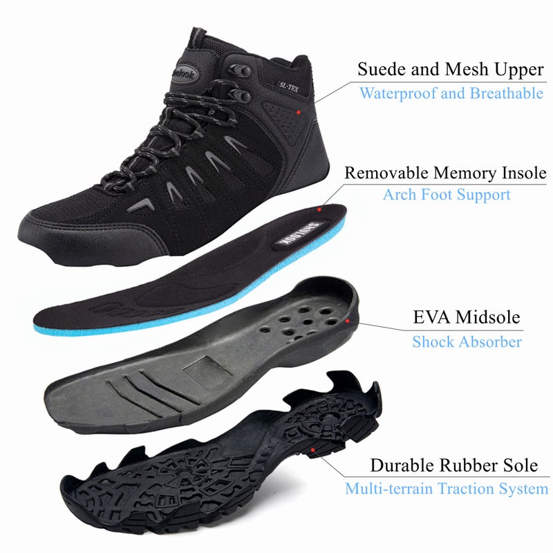 SHULOOK Men's Waterproof Hiking Boots Non-Slip Lightweight Mid Top Ankle Boot Breathable Hiker Trekking Shoes - Image 5