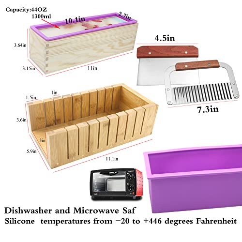 MDPQT 2 PCS Silicone soap molds Making Kit soap loaf bar Making molds (44oz Purple Pink Silicone) for Adults - Stainless Steel Wavy & Straight Slicer - Image 2