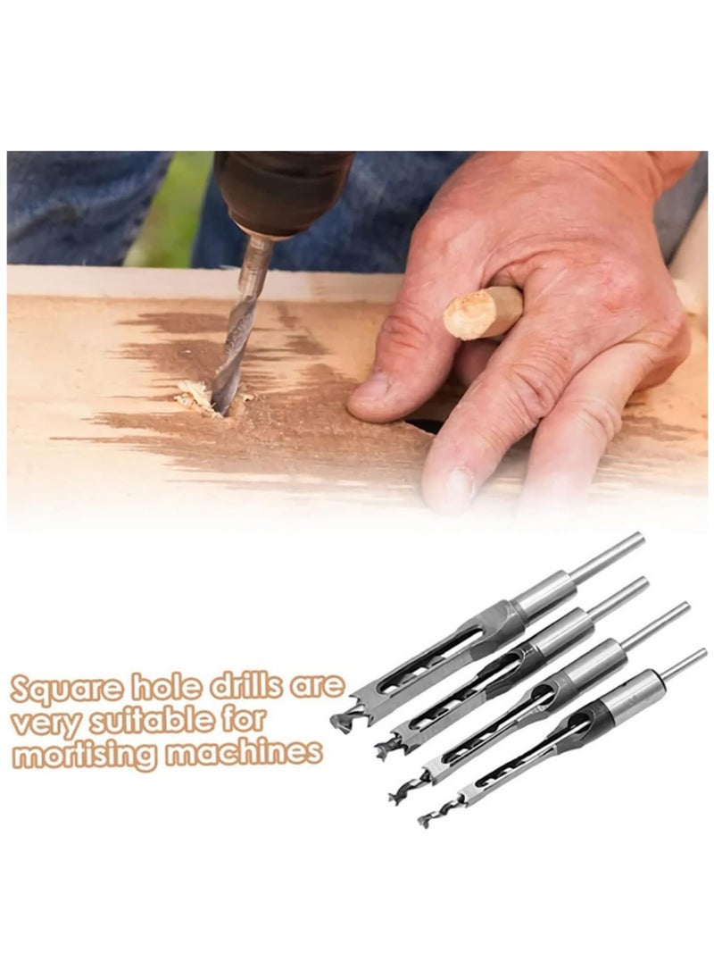 Generic 4Pcs Square Hole Drill Bit Set 6.4/8.0/9.5/12.7mm Carbon Steel Mortising Auger Bits Woodworking Chisel Drilling Tools for Mortise Machine Drill Press DIY Power Tools for Wood Carving  - Image 2