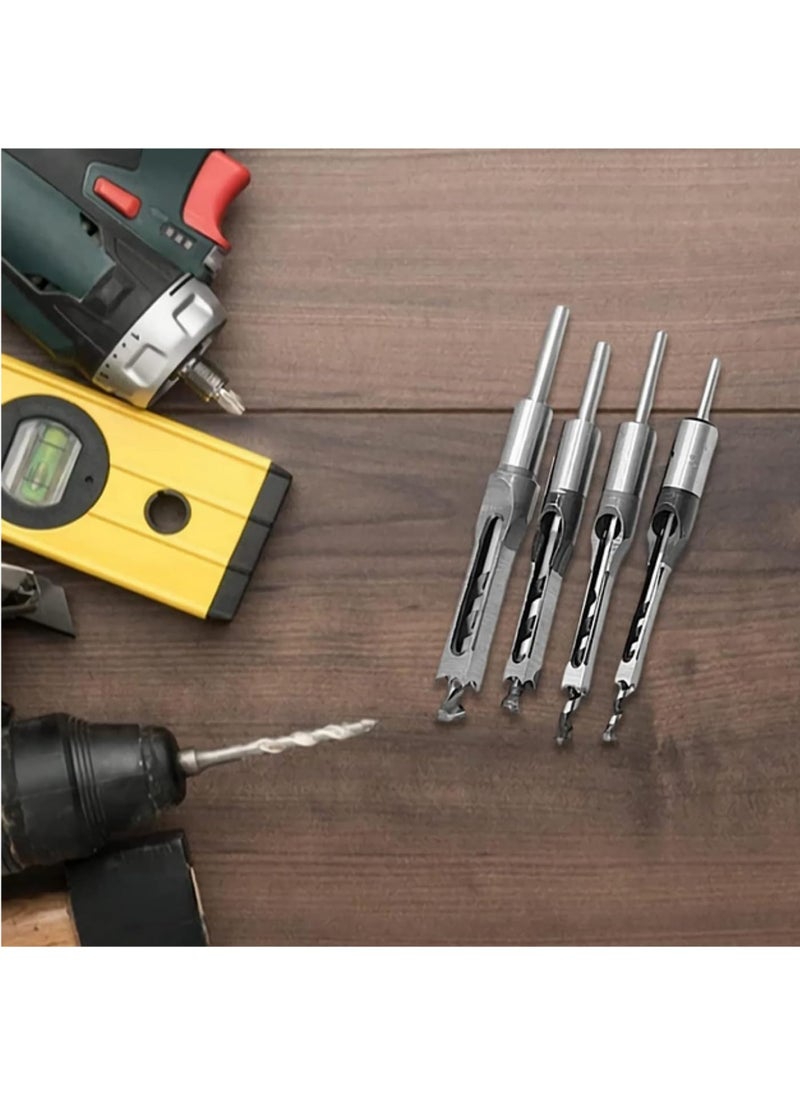 Generic 4Pcs Square Hole Drill Bit Set 6.4/8.0/9.5/12.7mm Carbon Steel Mortising Auger Bits Woodworking Chisel Drilling Tools for Mortise Machine Drill Press DIY Power Tools for Wood Carving  - Image 4
