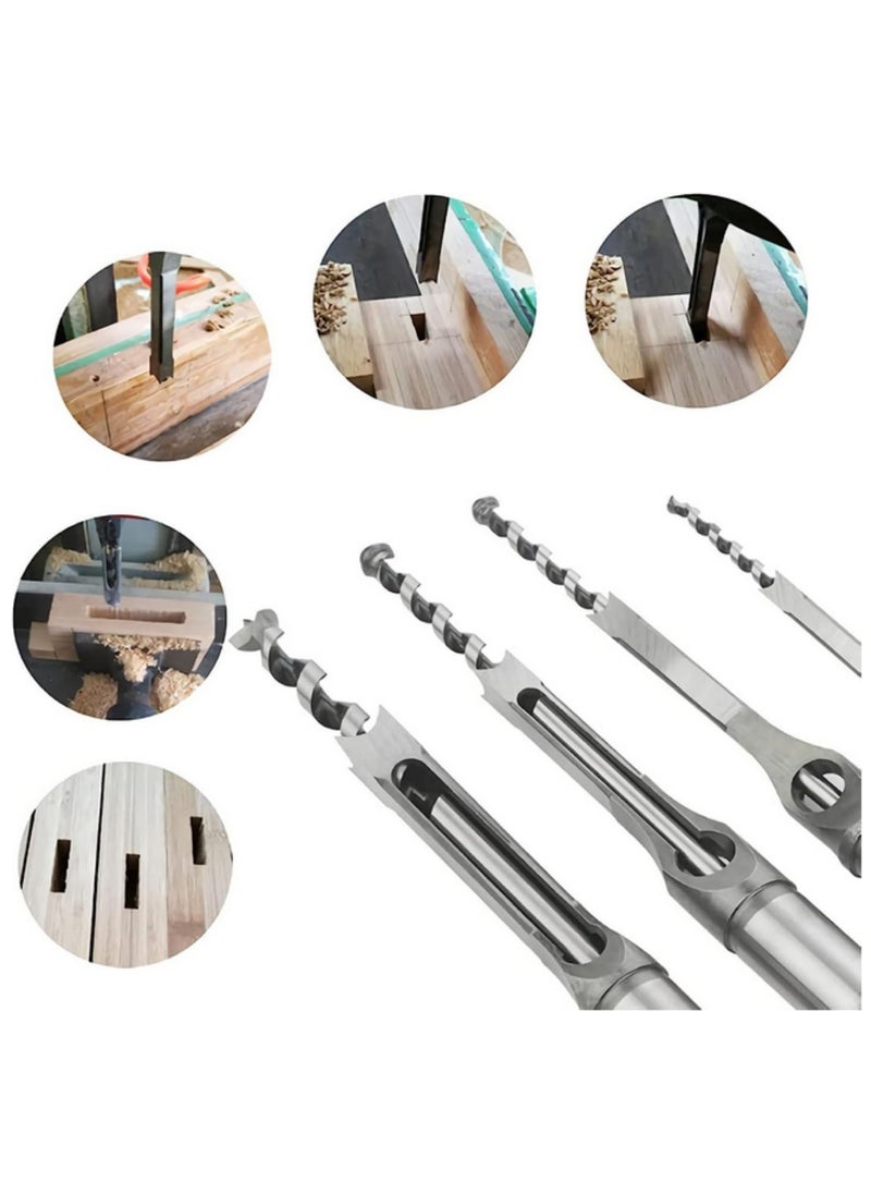 Generic 4Pcs Square Hole Drill Bit Set 6.4/8.0/9.5/12.7mm Carbon Steel Mortising Auger Bits Woodworking Chisel Drilling Tools for Mortise Machine Drill Press DIY Power Tools for Wood Carving  - Image 3