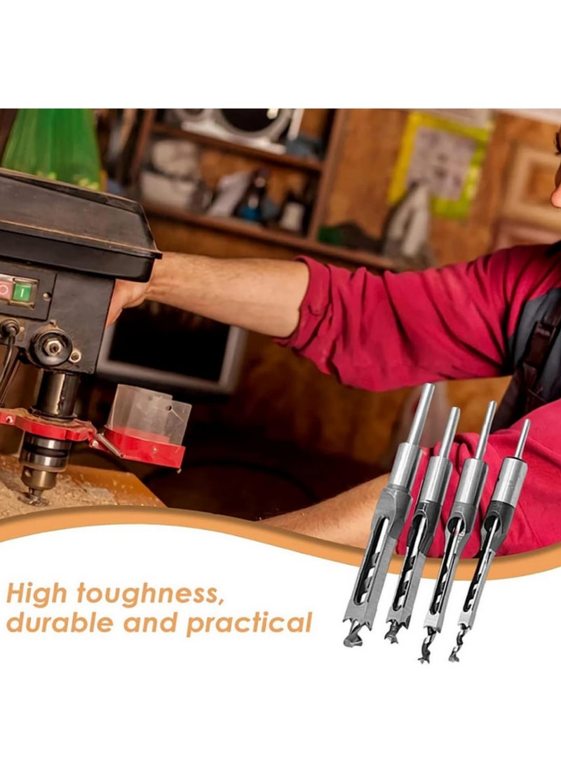 Generic 4Pcs Square Hole Drill Bit Set 6.4/8.0/9.5/12.7mm Carbon Steel Mortising Auger Bits Woodworking Chisel Drilling Tools for Mortise Machine Drill Press DIY Power Tools for Wood Carving  - Image 5