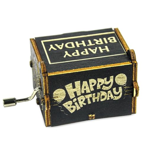 SHIMPLA Happy Birthday Music Box - Hand Crank Engraved Vintage Wooden Musical Box Gift | 18-Note Mini Hand-Operated Music Player | Collectible Keepsake for Birthdays & Special Occasions (Compact Design) - Image 1