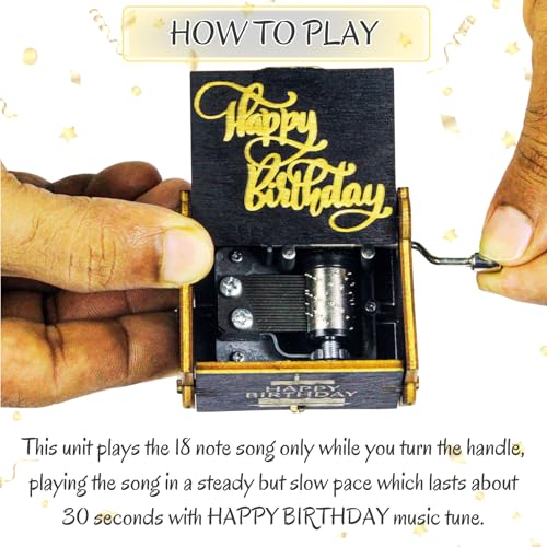 SHIMPLA Happy Birthday Music Box - Hand Crank Engraved Vintage Wooden Musical Box Gift | 18-Note Mini Hand-Operated Music Player | Collectible Keepsake for Birthdays & Special Occasions (Compact Design) - Image 5