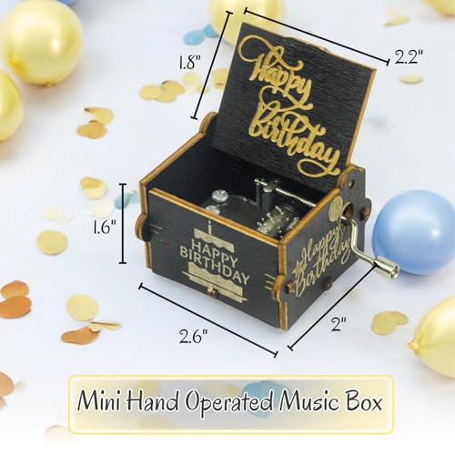 SHIMPLA Happy Birthday Music Box - Hand Crank Engraved Vintage Wooden Musical Box Gift | 18-Note Mini Hand-Operated Music Player | Collectible Keepsake for Birthdays & Special Occasions (Compact Design) - Image 4
