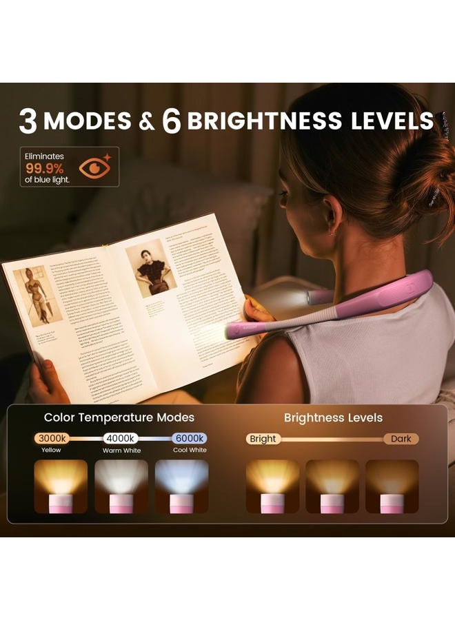 Glocusent Upgraded LED Neck Reading Light, Book Light for Reading in Bed, 30-min Timer, 3 Colors & 3 Brightness Adjustable, Rechargeable & Long Lasting, Perfect for Reading, Knitting & Repairing - Image 2