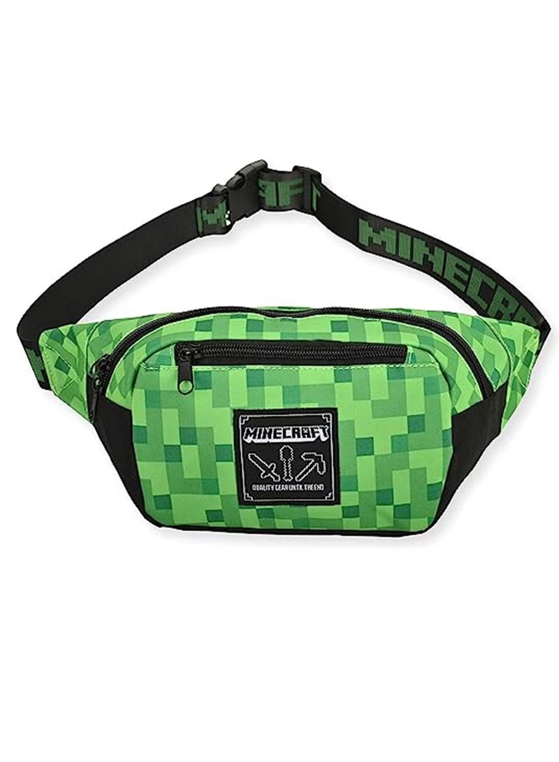 ماين كرافت حقيبة حزمة فاني للأولاد من Minecraft - حقيبة ماينكرافت كريبر للوجه باللونين الأسود والأخضر ، قابلة للتعديل ، أسود أخضر ، مقاس واحد - Image 1