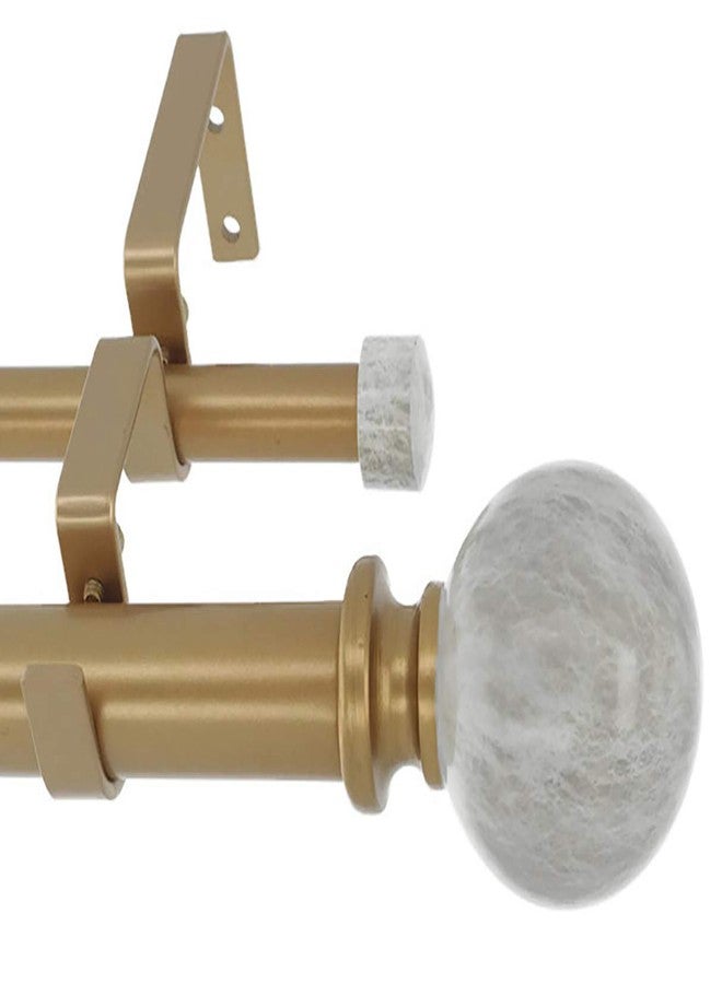 Meriville 1-Inch Diameter Double Window Treatment Curtain Rod, Spanish White Marble Ball Finial, 28-inch to 48-inch Adjustable, Royal Gold