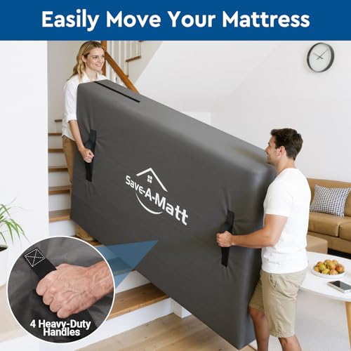 SaveAMatt Mattress Bags for Moving and Storage, Mattress Protector Cover with 4 Heavy-Duty Handles & Strong Zipper, Extra Thick Reusable Mattress Moving Supplies, Queen Size, Gray - Image 2