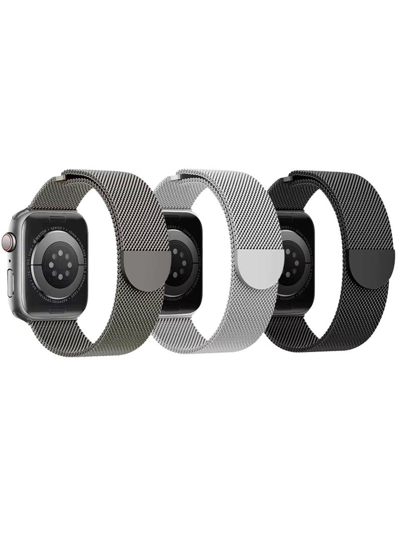 Youque for Apple Watch Series 10 46mm,Compatible with Apple Watch Band 49mm 45mm 44mm 42mm,Metal Stainless Steel Strap Replacement WristBands for Apple Watch Series 9 8 7 6 5 4 3 ultra 2 ultra Black, Silver and Gray - Image 1