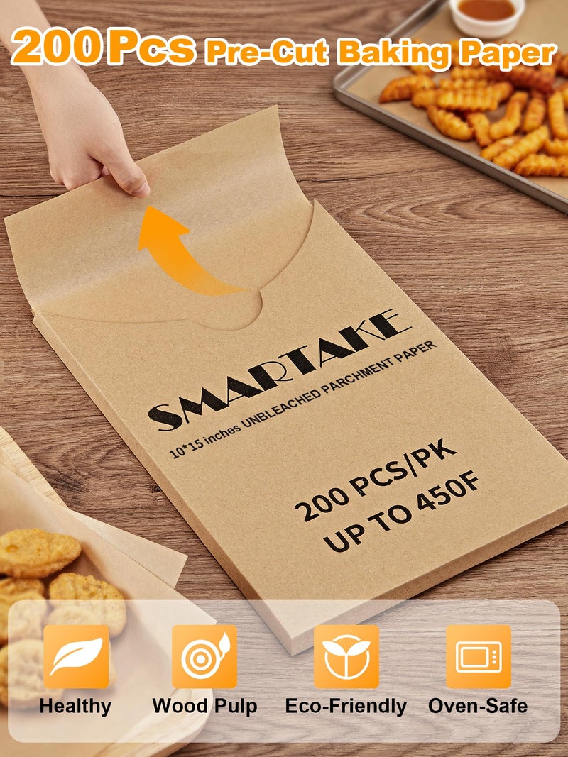 SMARTAKE 200 Pcs Parchment Paper Baking Sheets, 10x15 Inches Non-Stick Precut Baking Parchment, for Baking Grilling Steaming Bread Cup Cake Cookie and More (Unbleached) - Image 4