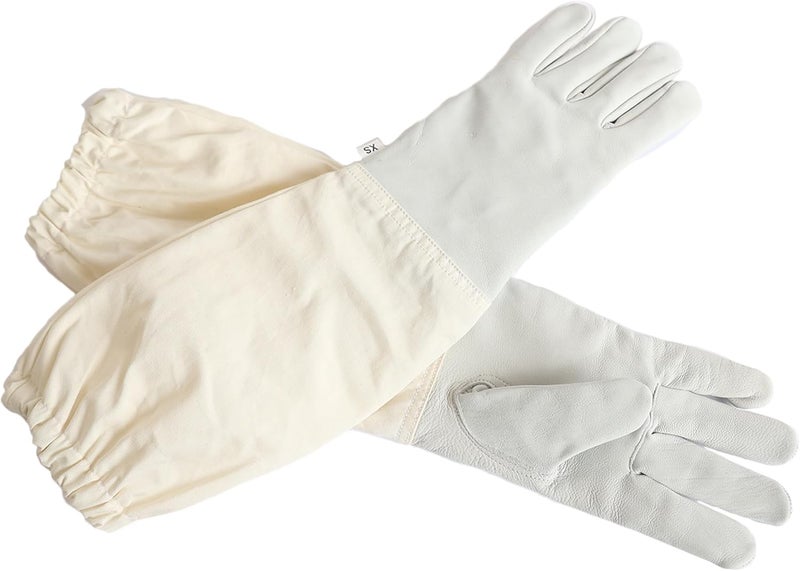 FOREST BEEKEEPING SUPPLY Goatskin Leather Beekeeper's Glove with Long Canvas Sleeve & Elastic Cuff.(XS) - Image 4