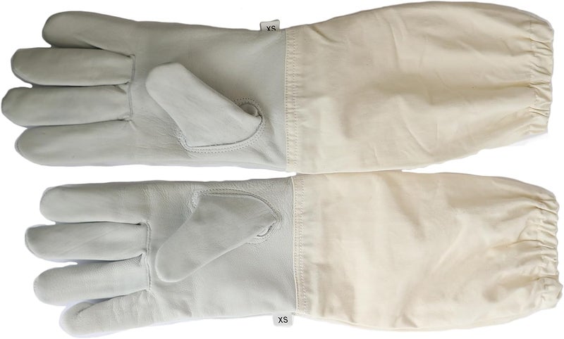 FOREST BEEKEEPING SUPPLY Goatskin Leather Beekeeper's Glove with Long Canvas Sleeve & Elastic Cuff.(XS) - Image 5