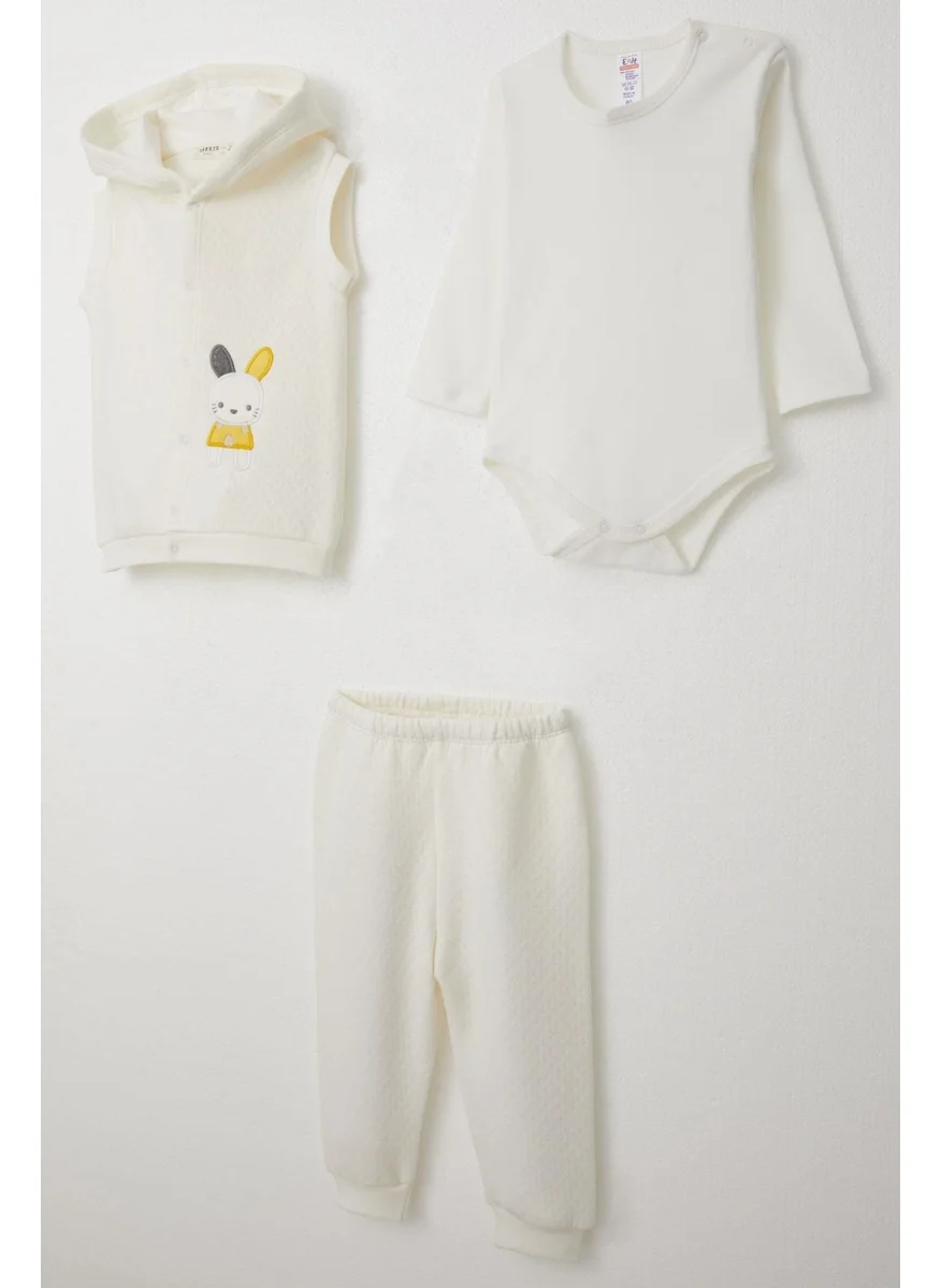 Breeze Baby Boy Bodysuit 3 Piece Set Bunny Embroidered Hooded 4 Months-1 Years, Ecru