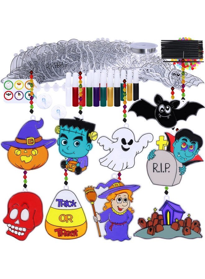 وينلين 27 مجموعة من زينة مصائد الشمس في الهالوين، زينة طلاء النوافذ، أدوات حرفية لعيد الهالوين، فانوس جاك، جمجمة شبح خفاش، أنشطة الفصل الدراسي للأطفال، مشروع فني - Image 1