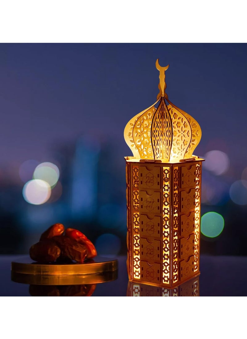 ماركة غير محددة تقويم العد التنازلي لرمضان DIY مع 30 درج تخزين هدية رمضان الإسلامية، أضواء رمضان LED لتزيين المنزل في رمضان  - Image 2