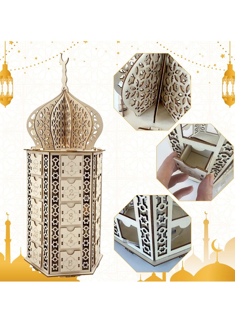 ماركة غير محددة تقويم العد التنازلي لرمضان DIY مع 30 درج تخزين هدية رمضان الإسلامية، أضواء رمضان LED لتزيين المنزل في رمضان  - Image 3