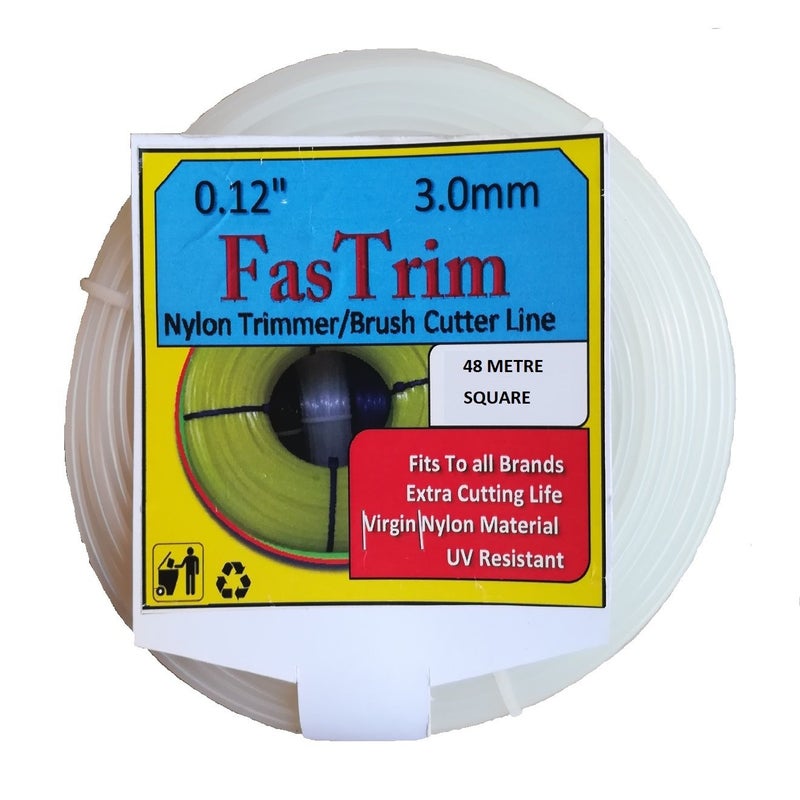 FasTrim 3mm 50 metre Square/White/Grass Cutter/Nylon Trimmer line - Image 5