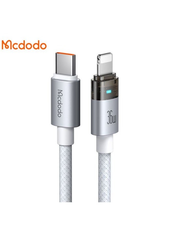 مكدودو ماكدودو كابل شحن سريع - CA-694 - كابل شفاف بقوة 36 واط مع ضوء شحن - من النوع C إلى Lightning - أبيض - Image 1