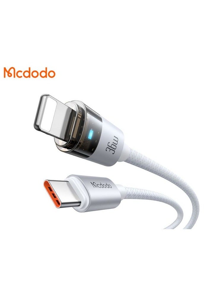 مكدودو ماكدودو كابل شحن سريع - CA-694 - كابل شفاف بقوة 36 واط مع ضوء شحن - من النوع C إلى Lightning - أبيض - Image 2