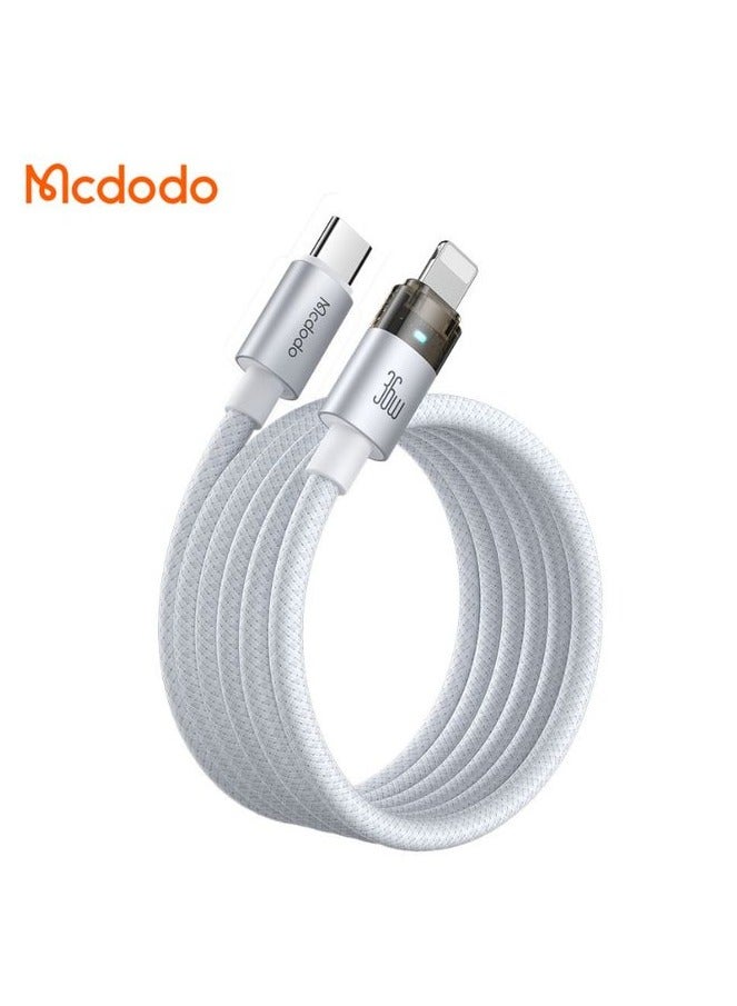 مكدودو ماكدودو كابل شحن سريع - CA-694 - كابل شفاف بقوة 36 واط مع ضوء شحن - من النوع C إلى Lightning - أبيض - Image 3