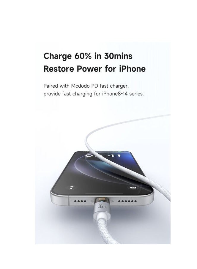 مكدودو ماكدودو كابل شحن سريع - CA-694 - كابل شفاف بقوة 36 واط مع ضوء شحن - من النوع C إلى Lightning - أبيض - Image 5