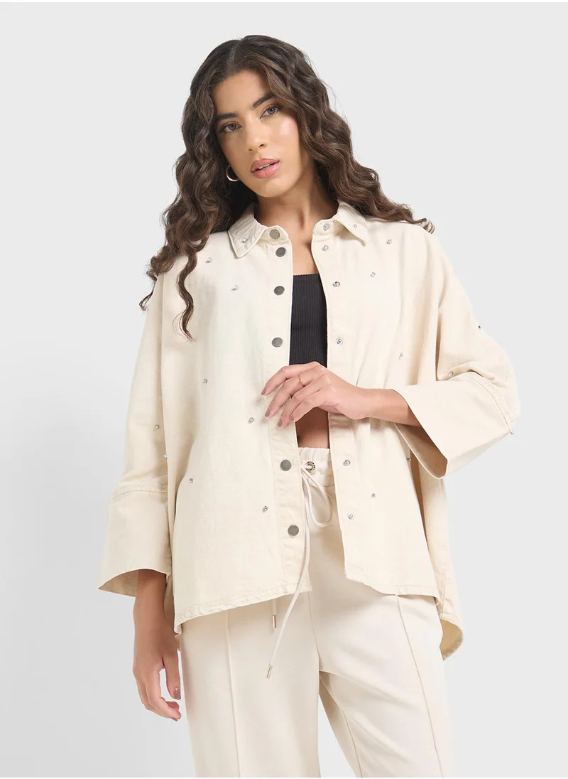اونلي Rhinestone Oversized Shirt