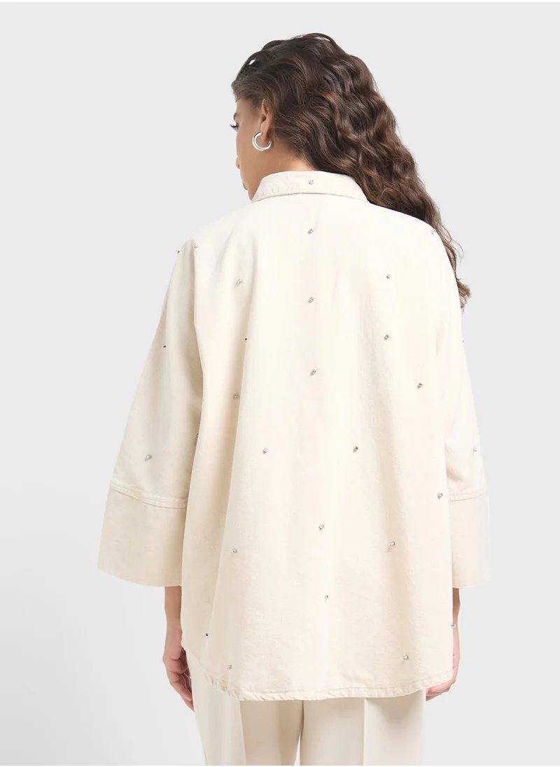 اونلي Rhinestone Oversized Shirt