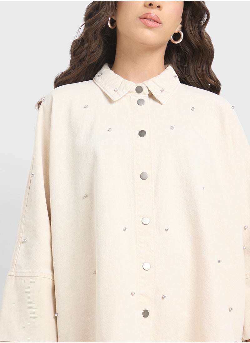 ONLY - Rhinestone Oversized Shirt - Image 1