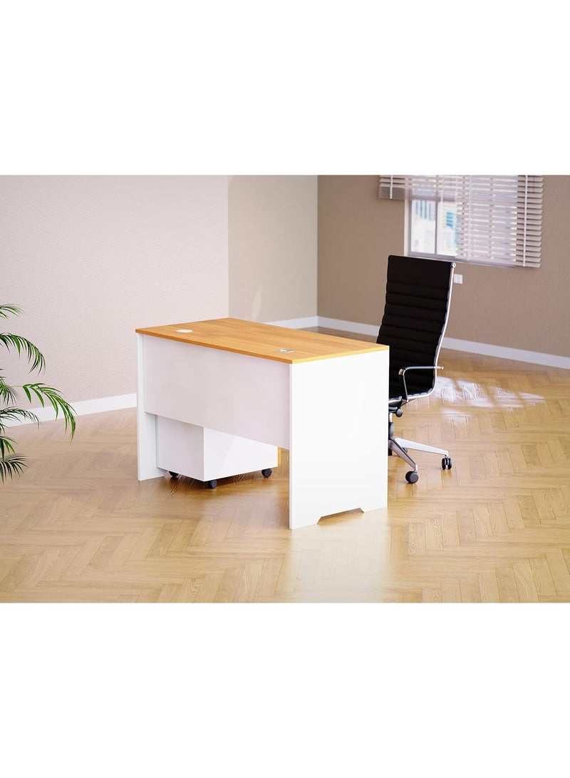 MAHMAYI OFFICE FURNITURE Zelda 246-12 Contemporary Desk with Three Drawer Filing Cabinet - Light Walnut/White (140Cm) - Image 2