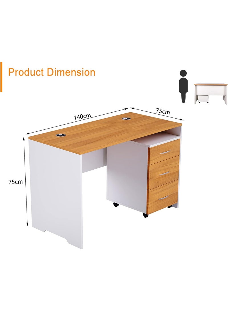 MAHMAYI OFFICE FURNITURE Zelda 246-12 Contemporary Desk with Three Drawer Filing Cabinet - Light Walnut/White (140Cm) - Image 3