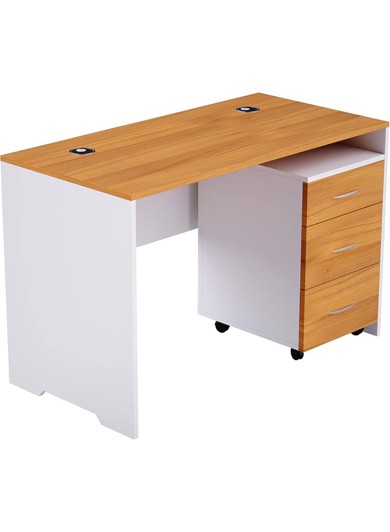MAHMAYI OFFICE FURNITURE Zelda 246-12 Contemporary Desk with Three Drawer Filing Cabinet - Light Walnut/White (140Cm) - Image 1