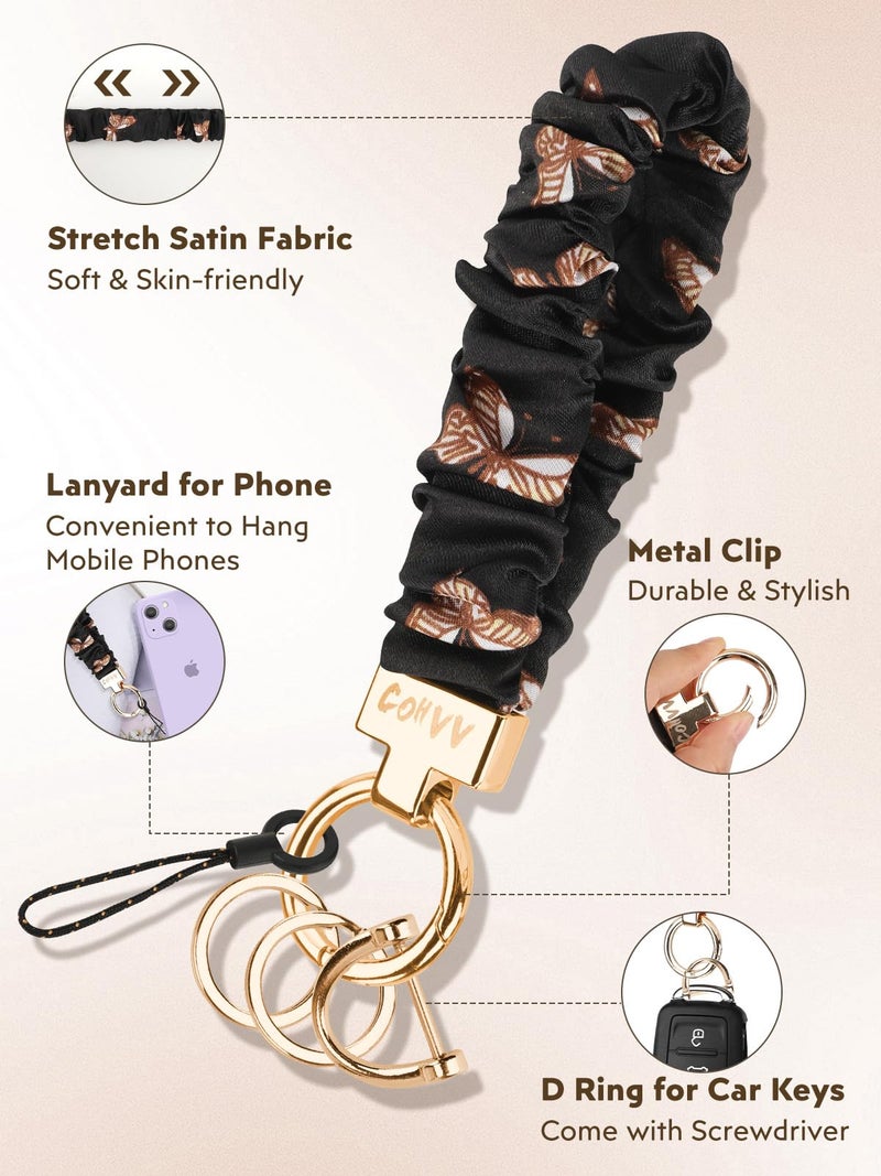 COHVV Scrunchie Keychain Wristlet for Women - Stretch Car Key Holder Bracelet, Cute Butterfly Key Chain Wristlet for Teacher, Gym, Shopping & Travel (Butterfly Texture) - Image 3