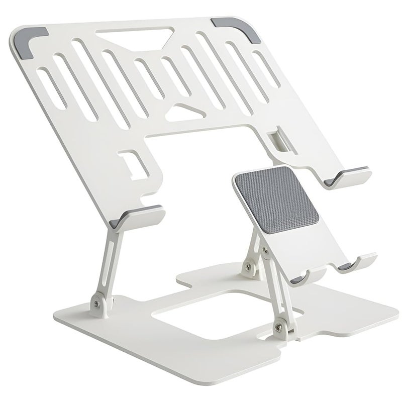 Dyazo 2 in 1 Adjustable Laptop Stand with Mobile Holder | Ergonomic, Foldable & Ventilated Riser Fits Upto 15.6 Inch Laptops | Compatible for MacBook, HP, Dell, Acer, Lenovo & Other Notebooks - Image 1