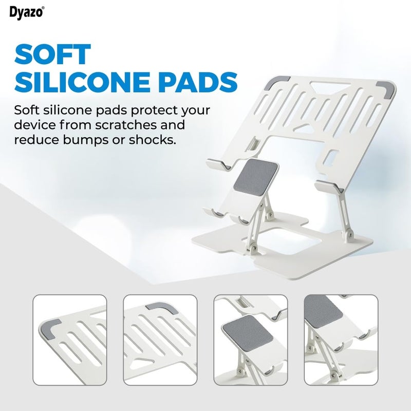 Dyazo 2 in 1 Adjustable Laptop Stand with Mobile Holder | Ergonomic, Foldable & Ventilated Riser Fits Upto 15.6 Inch Laptops | Compatible for MacBook, HP, Dell, Acer, Lenovo & Other Notebooks - Image 4