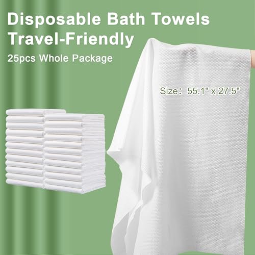 Tvvcalk Disposable Bath Towels, 25 Pack 55" x 27.5" Ultra Soft, Quick Dry Disposable Body Towel, Portable Travel Towel for Hotel Camping Beach Swimming Gym Sauna Spa, Personal Care Pet Towels - Image 2