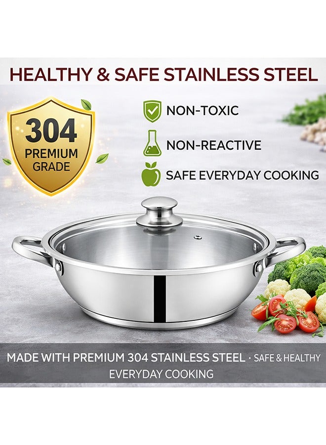 SONEX Mega Wok/Kadai, 22 cm (2 Ltr) Stainless Steel – Glass Lid with Steam Vent, Durable Handles, Sandwich Bottom for Even Heating, Sleek Modern Design for Efficient and Stylish Cooking - Image 5