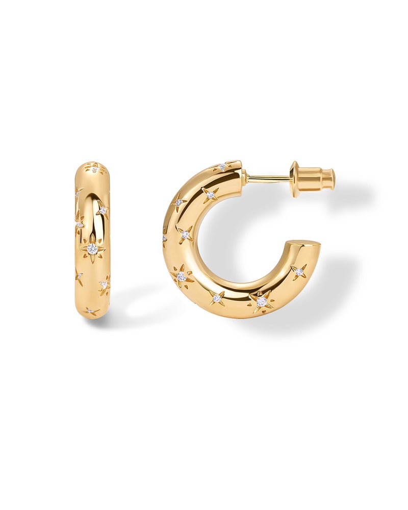 PAVOI 14K Yellow Gold Plated Star Shine Hoop Earrings for Women | Cubic Zirconia Celestial Chunky Hoops Earrings | 20mm - Image 1