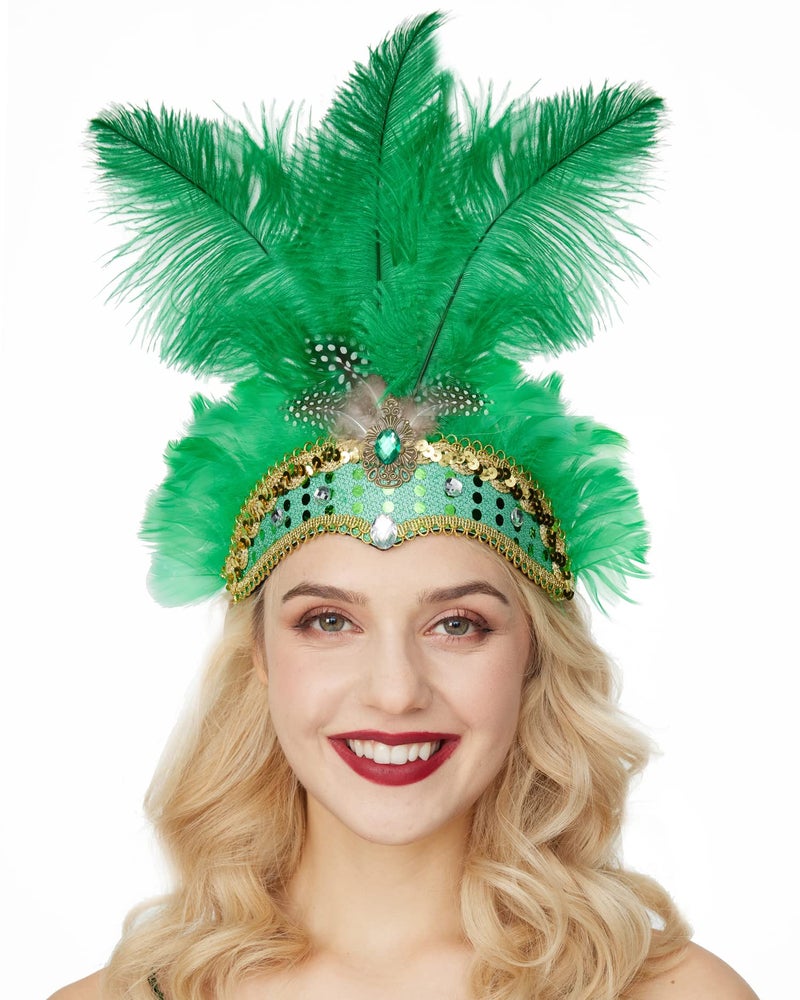 Gionforsy Carnival Headpieces for Women Show Girl Feather Headdress Mardi Gras Accessories 1920s Flapper Headband