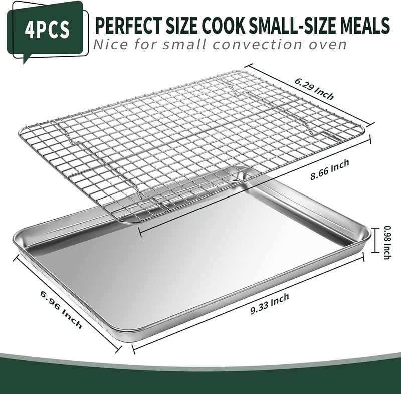 CEKEE Small Baking Sheet with Rack Set [2 Cookie Sheets + 2 Baking Racks], Stainless Steel Small Baking Pan and Grill Rack - Rust & Warp Resistant & Nonstick, Size 9.33 x 6.96 x 1 Inch - Image 2