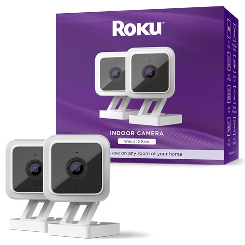 Roku Indoor Camera for Home Security, 2-Pack - Wired Security Camera with 1080p HD Color Night Vision, Works with Alexa & Google, Motion & Sound Detection, Built-in Siren, 90-Day Subscription Included - Image 1