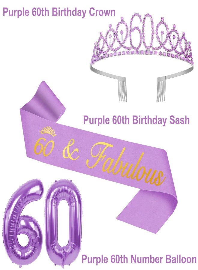 YeohJoy 60th Birthday Decorations for Women Purple with 60th Birthday Sash and Crown, Cake Topper and Candles, Number Balloons, 60 Year Old Gifts for Women - Image 3