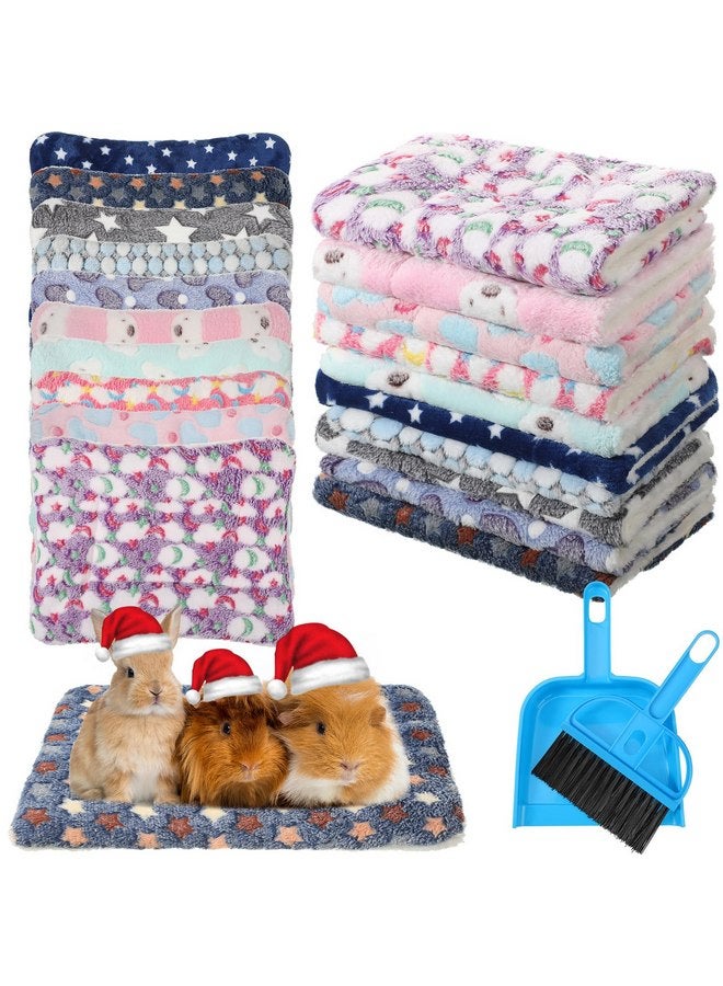 Tudomro 10 Pcs Guinea Pig Bed Mat with Cleaning Dustpan Brush 15" x 11" Small Animal Bedding Fleece Bunny Winter Sleeping Pad for Small Dogs Cats Rats Hedgehogs Ferrets Hamster Indoor - Image 1