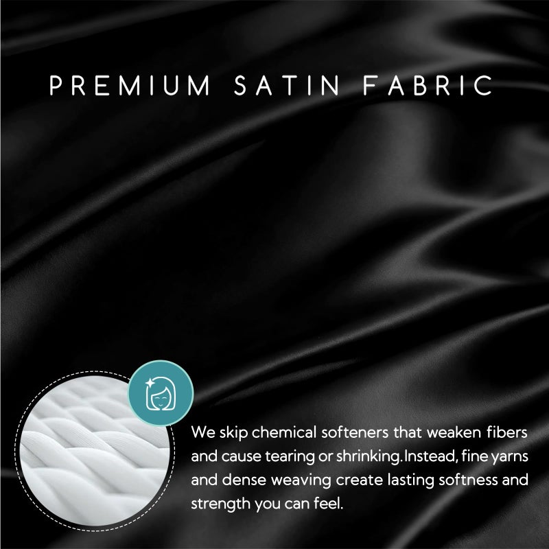 MR&HM Satin Bed Sheets, Twin XL Size Sheets Set, 3 Pcs Silky Bedding Set with 15 Inches Deep Pocket for Mattress (Twin XL, Black) - Image 2