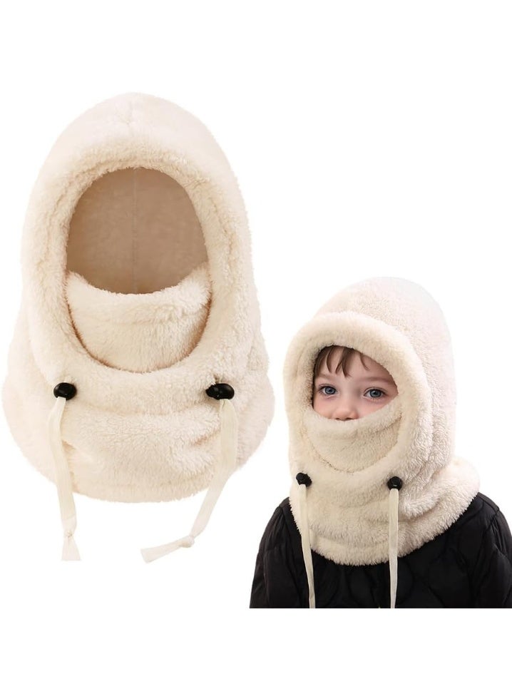 SYOSI Thermal Fleece Balaclava, Windproof Ski Mask with Adjustable Drawstring and Neck Warmer, Cold Weather Face Cover for Skiing, Snowboarding, Motorcycling, Hiking, Outdoor Work (M Size, White) - Image 1