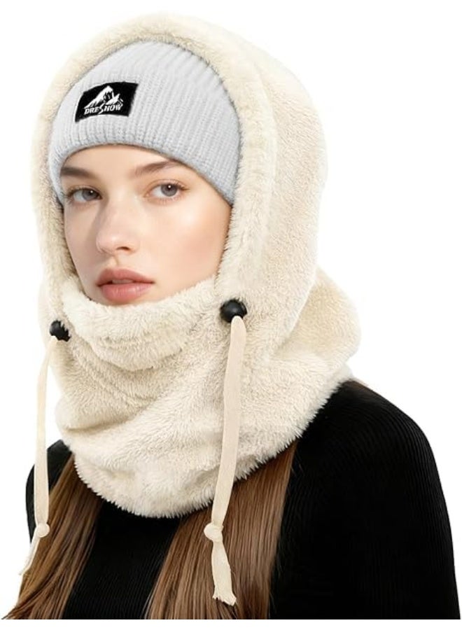 SYOSI Thermal Fleece Balaclava, Windproof Ski Mask with Adjustable Drawstring and Neck Warmer, Cold Weather Face Cover for Skiing, Snowboarding, Motorcycling, Hiking, Outdoor Work (M Size, White) - Image 2