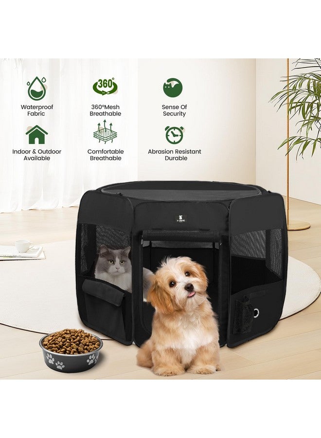 إكس-زون بيت حظيرة لعب الكلاب المحمولة من X-ZONE PET للجراء والقطط والأرانب والصيصان، خيمة لعب قابلة للطي، قفص للكلاب، مناسب للسفر والتخييم في الأماكن المغلقة/المفتوحة، أسود صغير - Image 2